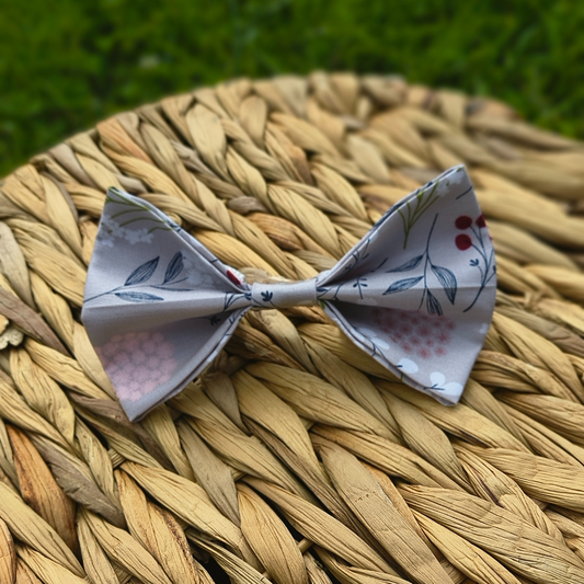 Gray Floral Dog Bowtie